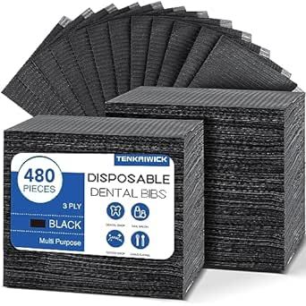 480 Pack Disposable Dental Bibs 13"x18",3-Ply Waterproof Tattoo Bibs Sheet for Nail Salon,Dental Clinic,Feeding,Tattoo Shop (Black)