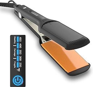 Elilier 2.20" Hair Straightener, Extra Wide Flat Iron/Plancha de Cabello, Adjustable Temperature, Ceramic Coated Floating Panel, 30s Fast Heating, Dual Voltage, for Thick Naturally Curly Hair